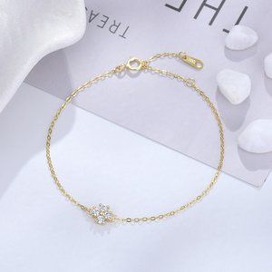 14k Gold Lucky Minimalist Diamond Four Leaf Clover Bracelet, Diamond Clover
